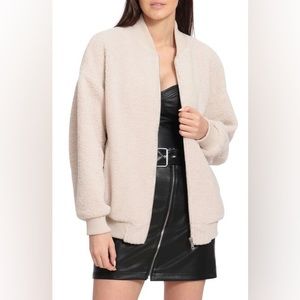 AVEC LES FILLES NWT Faux Fur Bomber Jacket Zip Front, Beige, Size Small